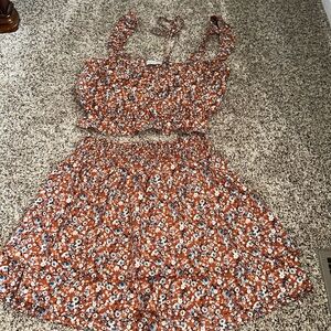 Orange two piece skirt set